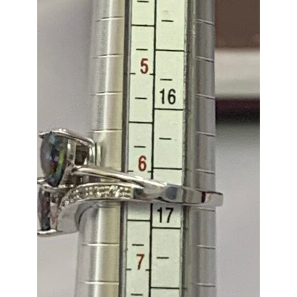 Womens Ring 925 Sterling Silver Sz. 6.25 Faux Mystic Topaz Hearts Cubic Zirconia - Picture 5 of 7